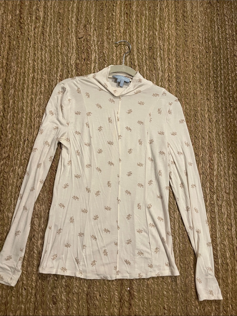 Hill House Light Cream Floral Mock Turtleneck Long Sleeve Top